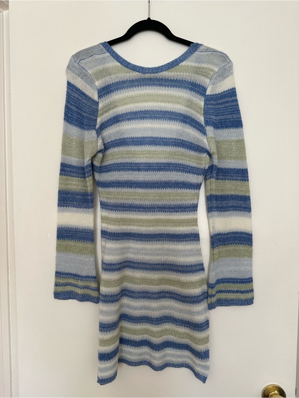 Striped Knit Long-Sleeve Dress in Blue and Green
